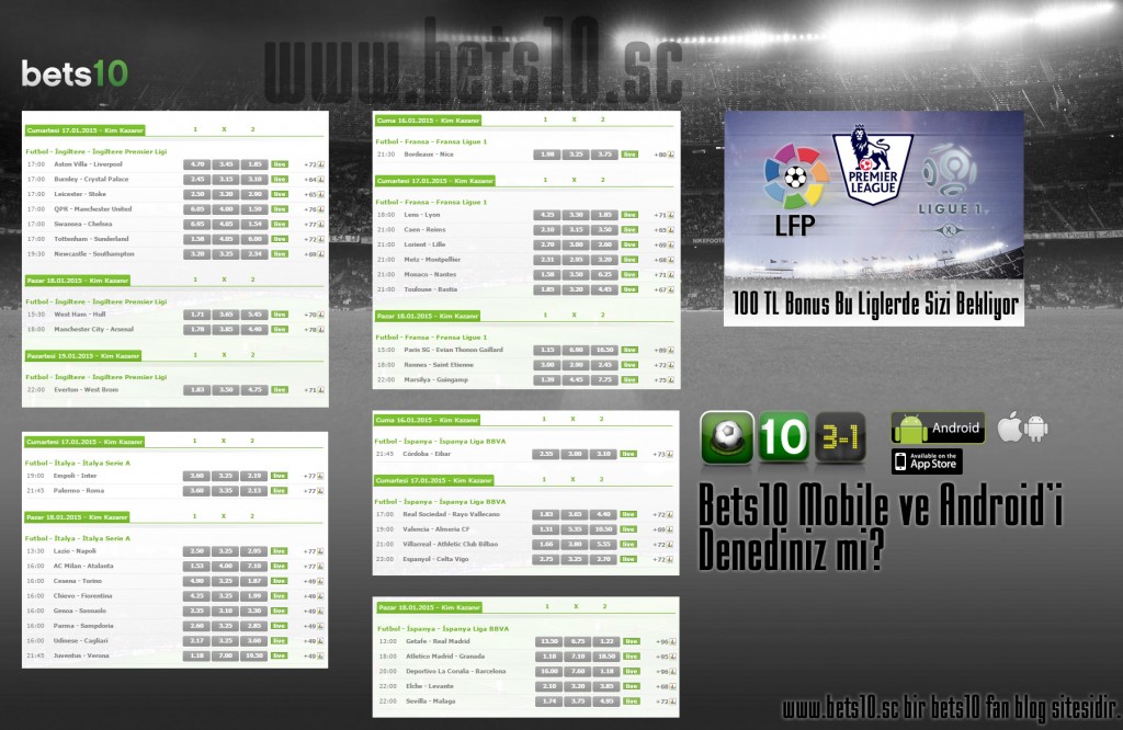 100 TL Bonus Avrupa Liglerinde Bets10 da