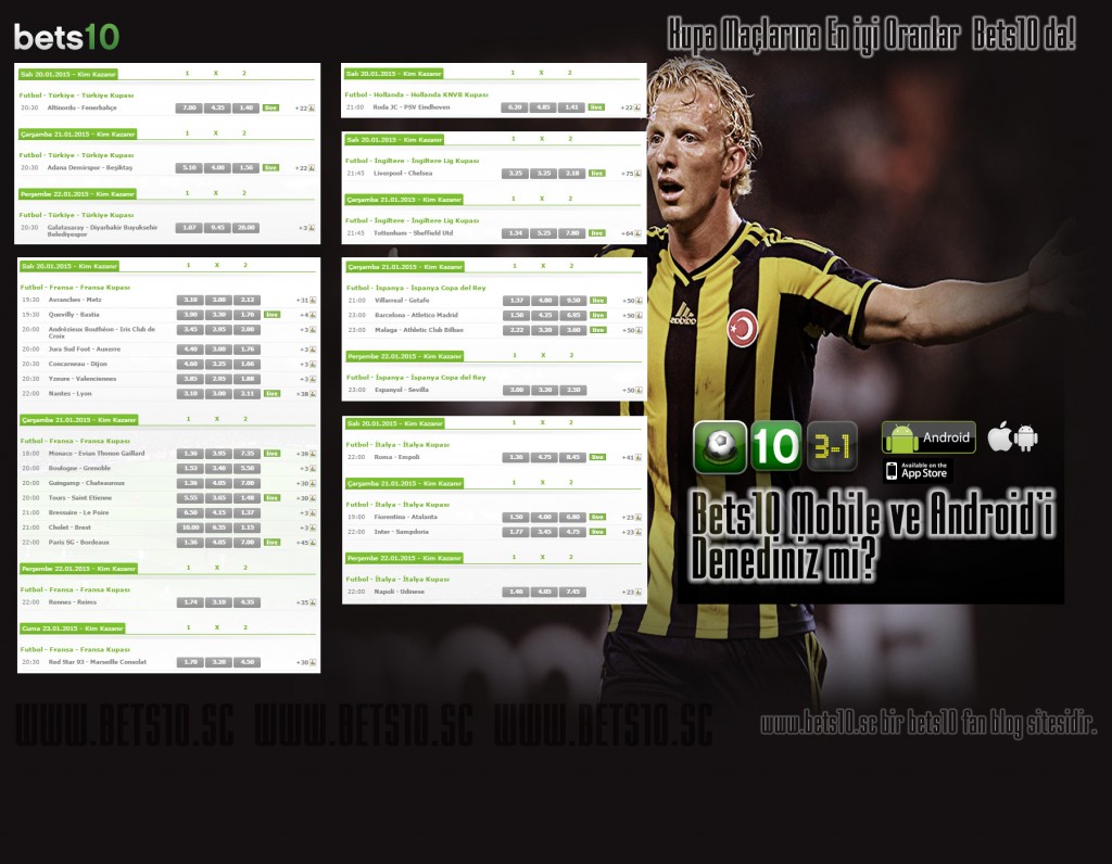 Hafta İçi Kupa Maçları Bets10 Oranları